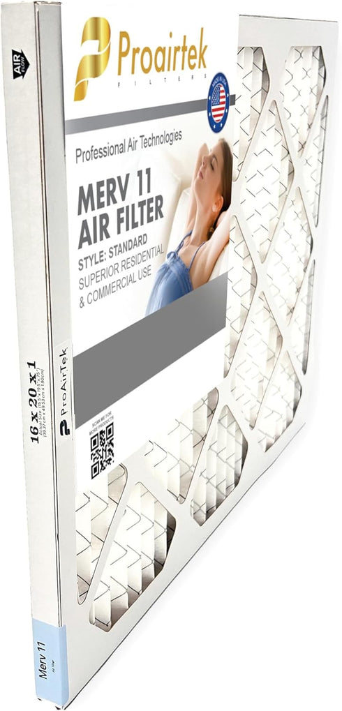 Proairtek AF16201M11SWH Model 16x20x1 Pack of 2 Air Filters, MERV 11 for Clean, Crisp Air in Your Home