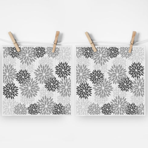 12x12 Inch Set 2 Artoid Mode Grey Dahlia Floral Kitchen Dish Cloths, Quick Dry Microfiber Dishcloths for Kitchen