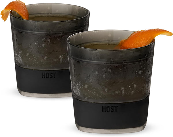 Host Freeze Cooling Cups Set of 2, Old Fashioned Glass with Silicone Band for Whiskey and Bourbon Gifts