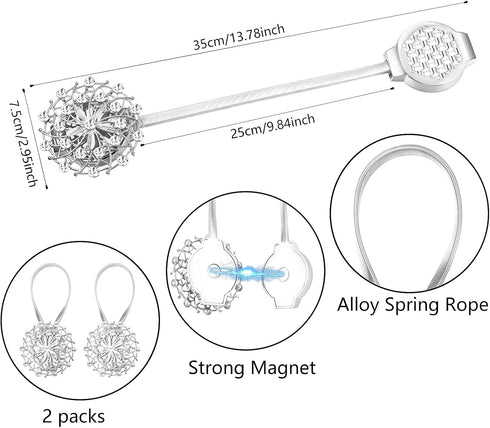 2 PCS Magnetic Curtain Tiebacks, Decorative No Drilling Drapery Tieback with High-Elastic Band