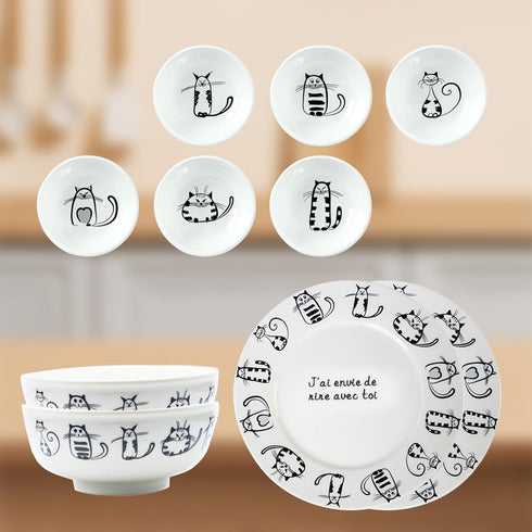BigNoseDeer Super Cute Cat Ceramic Sauce Dish, Mini Side Seasoning Dish, Set of 6