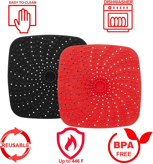 Upgrade Reusable Air Fryer Liners, 2 Size Options - 9 Inch Square, BPA Free Non-Stick Silicone Air Fryer Mats