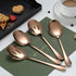 Rose Gold Serving Spoons, 4 Pieces Kyraton Titanium Plating, 2 Serving Spoons and 2 Slotted Spoons, Stainless Steel Set