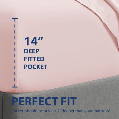 Cathay Home Luxury Wrinkle and Fade Resistant Fitted Sheet - Double Brushed Ultra Soft Microfiber, Blush, Twin
