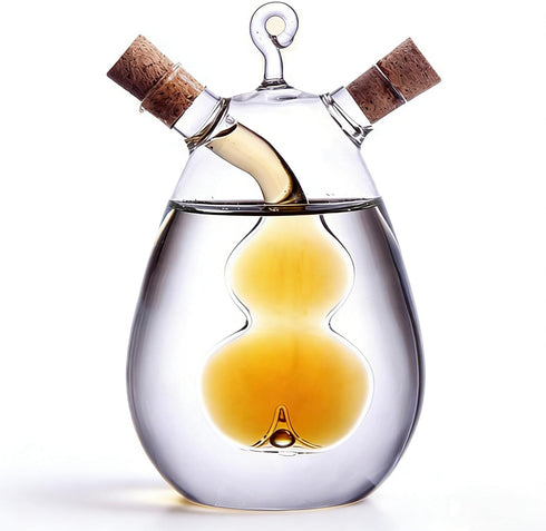 2 1 ELETON in Oil and Vinegar Cruet Hand-Blown Borosilicate Glass Dispenser with Gourd-Shaped Inner Chamber, Leakproof