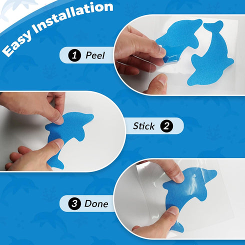 Pack 12 S&X Bathtub Non Slip Stickers,Grippy Dolphin Adhesive Treads Fine Gritty Textured Surface of Shower Floor Non