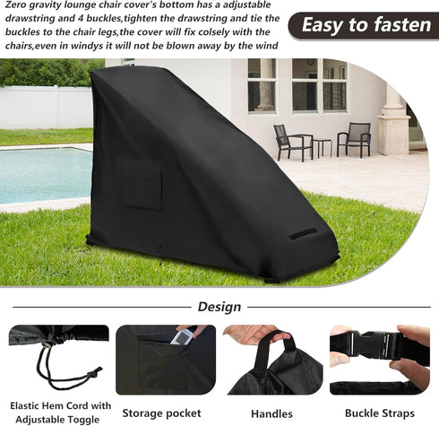 600D Cover.black,39" 26" 45" Zero Gravity Chair Cover,Outdoor Heavy Duty Waterproof Zero Gravity Lounge Chair