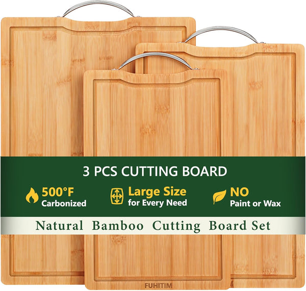Bamboo Cutting Board, Wooden Cutting Boards for Kitchen with Double Sided Deep