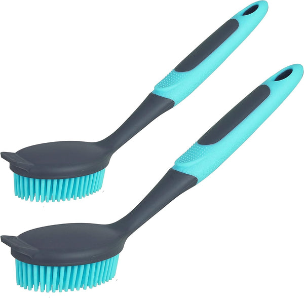 PHYEX 2-Pack Dish Brush with Handle, Kitchen Dish Scrubber Soft Dishwashing Brush