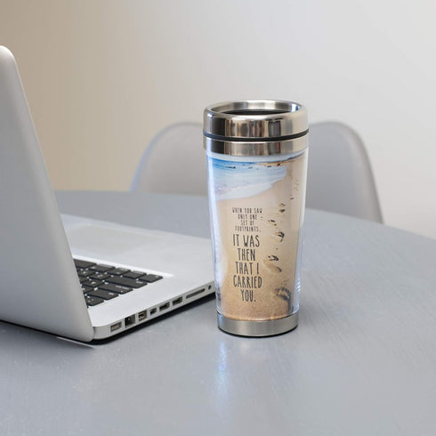 Footprints in the Sand Poem - 16 Oz. Stainless Steel Insulated Travel Mug with Lid