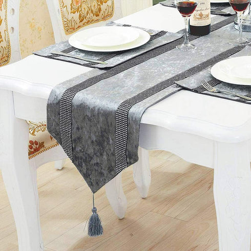 84 Inches HeMiaor European Style Dining Table Runners Luxury Classy Dining Table Runner with Tassels for Home Hotel