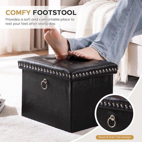 16x12x12 oakvivo Small Storage Ottoman Foot Rest Stool, in Foldable Leather Footstool Storage Bench with Rivet Design