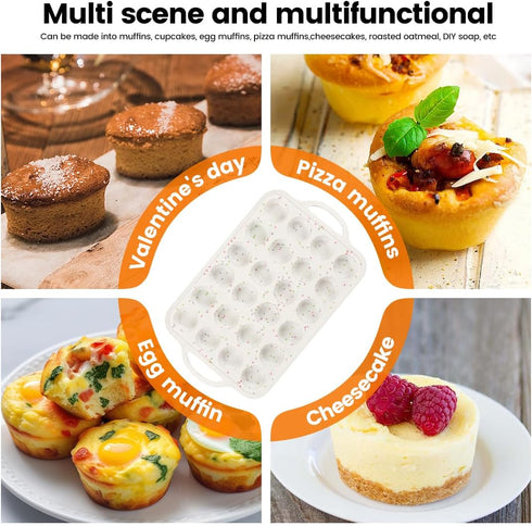 Muffin Pans with Metal Reinforced Frame - 24-Cups Durable Silicone Baking Pan for Muffins, Cupcakes, Set of 2