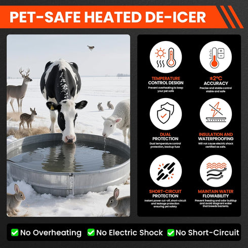 (250 Chicken Water Heater with Thermostatic Control, Aluminum De-Icer for Bird Bath, Winter Livestock Poultry, Full
