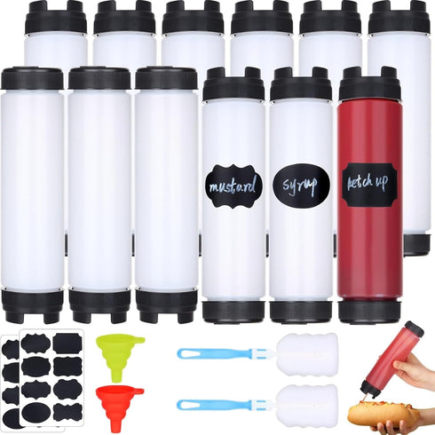 mwellewm 12 Pc Condiment Squeeze Bottles for Sauces 16 Oz Ketchup Bottles