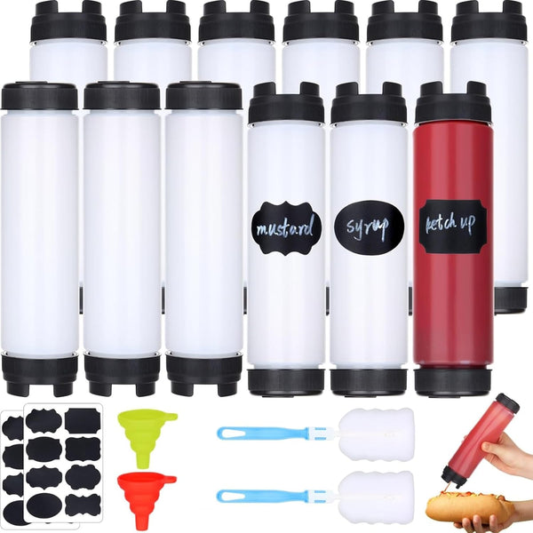 mwellewm 12 Pc Condiment Squeeze Bottles for Sauces 16 Oz Ketchup Bottles