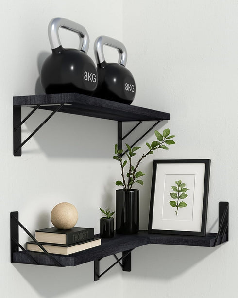 OrganizerBlackSet 3 BAYKA Wall Mounted Floating Shelves, Wood Floating Wall Shelf for Books & Decor, Small Space-Saving