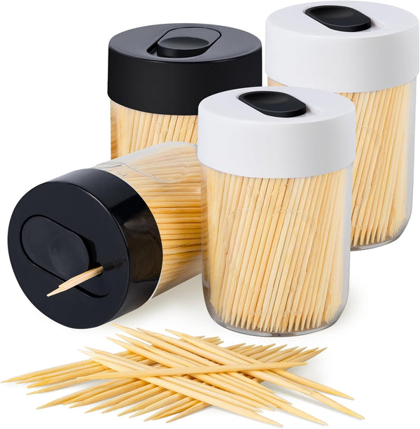 Urbanstrive Sturdy Safe Toothpick Holder - 1600 Natural Wood Toothpicks for Teeth Cleaning, Unique Home Design