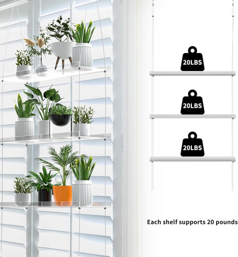 3-Tier) Jolitac Acrylic Window Boxes Plant Shelves for Windows, Acrylic Hanging Window Plant Shelves, Indoor Windows