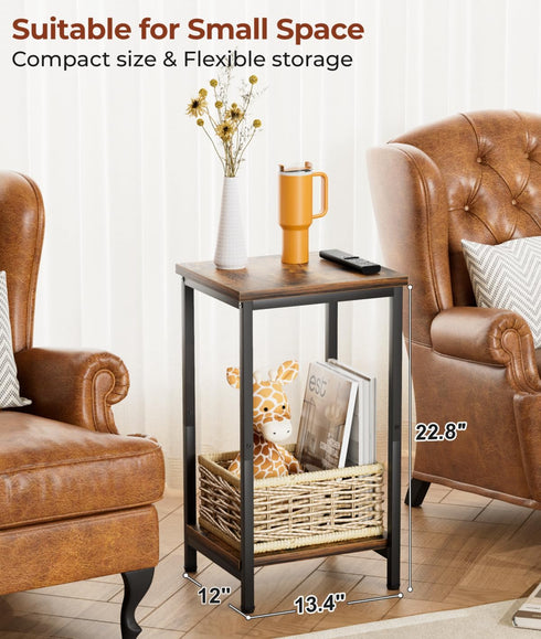 2-Tier KEETDY Small Side Table for Small Space End Tables for Living Room, Storage Shelf Night Stand, Sofa Bedroom