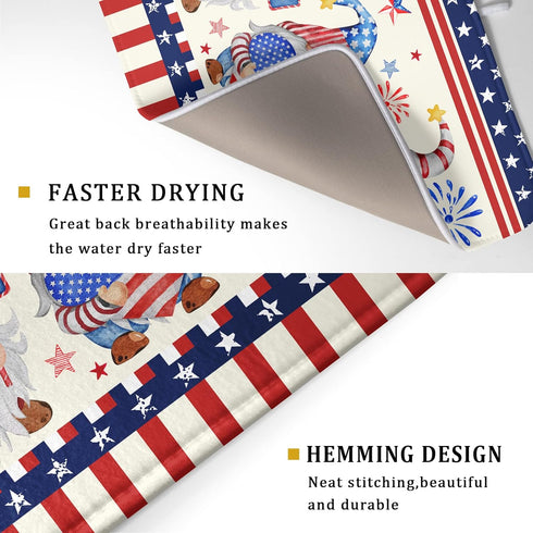 4th of July Drying Mat for Kitchen Counter, 18 x 24 in - Patriotic Gnomes Microfiber Dish Drainer Pad for Holiday Decor