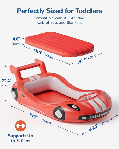 QPAU Blow up Inflatable Toddler Travel Bed with Sides, Toddler Air Mattress for Camping, Traveling, Hotel, or Home Use