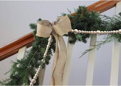 2PCS 86in Christmas Wood Bead Garland, Creative Wooden Garland for Rustic Country Holiday Decor, Natural Hanging Prayer