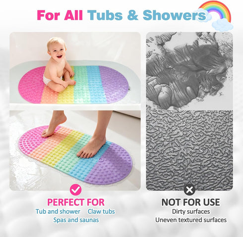 joiyota (33x17.3-Rainbow) Silicone Push Pop Bath Mat for Kids, CPC Certified Non-Slip Rainbow Bathtub Mat with Suction