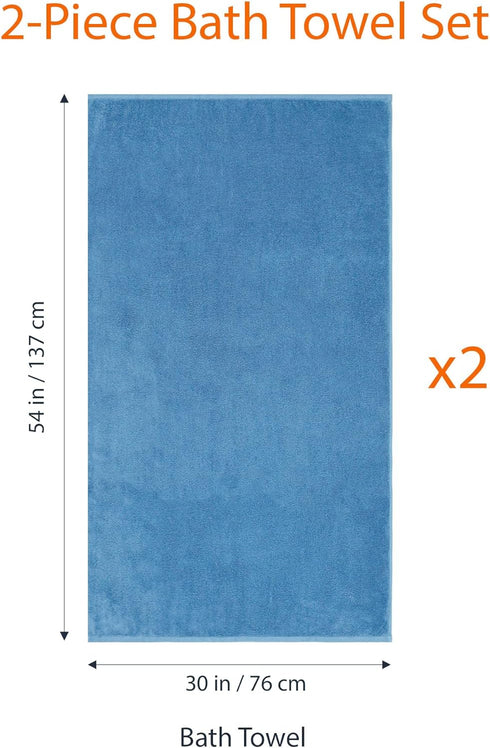 2-Piece 100% 54" 30", Amazon Basics Quick-Dry Oversize Bath Towel, Cotton, x Lake Blue