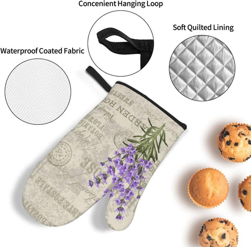 Lavender Flowers Vintage Oven Mitts and Pot Holders Set of 4, High Heat Resistant for Kitchen Cooking BBQ
