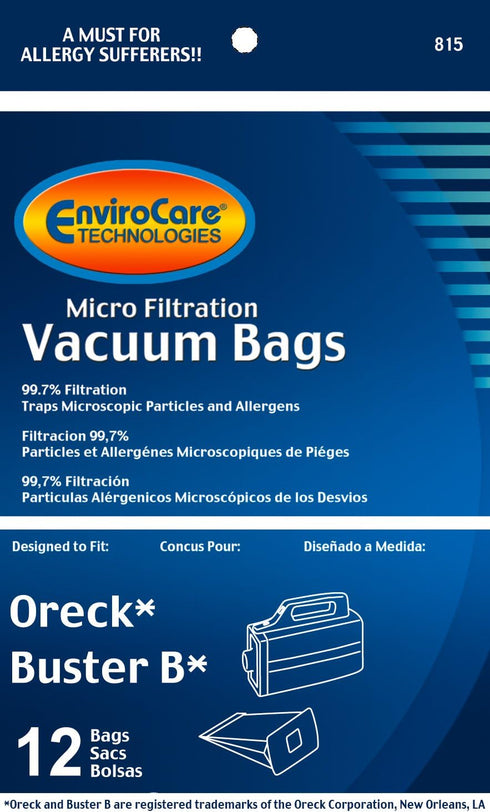 EnviroCare Replacement Vacuum Bags for Oreck Super-Deluxe Compact and Buster B Canister Vacuums, 12 Pack