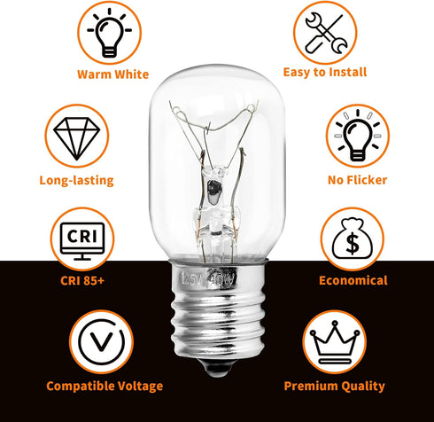 Belleone Microwave Light Bulb - Fits GE Kenmore Whirlpool LG Maytag, 125V 40W, 2PCS E17 Base