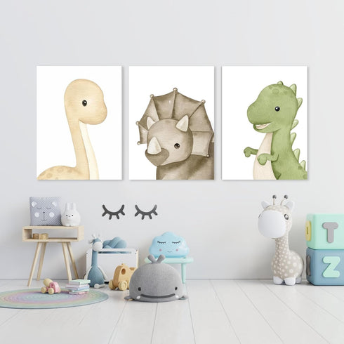 arfitest 12x16 Inch Set 3 Dinosaur Wall Art Kids Boys Room Canvas Wall Decor Dino Nursery Wall Art Pictures Baby