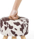 Asense Small Round Ottoman Foot Rest Stool Linen Padded Seat Footstool Ottoman with Anti-Slip Wooden Legs (Cow