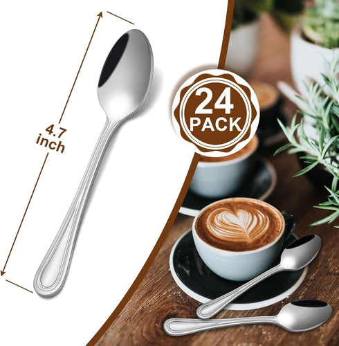 24 PCS 4.7 Demitasse Espresso Spoons set, Coffee Spoons for Coffee Bar, Stainless Steel Small Spoons for Dessert, Mirror Polished Tea Spoons for Hot Tea, Dishwasher Safe Espresso Accessorie