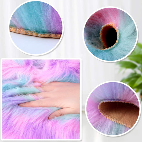 Mudder 2 Pieces Heart Shaped Rug, Faux Fluffy Carpet Door Mat for Bedroom, 12 x 16 Inch (Pink, Purple, Green)