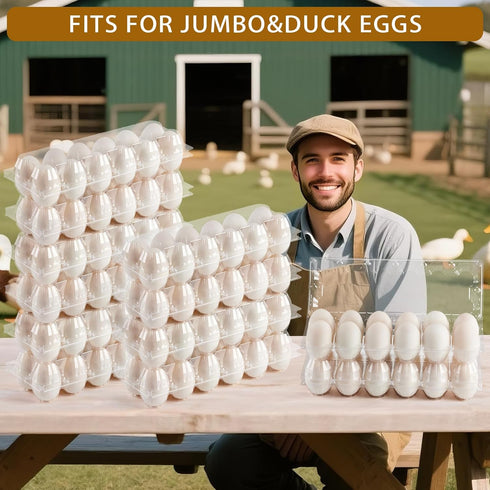YIFIHGE 60 Pack Commercial 26 Duck Egg Cartons Jumbo Egg Cartons Cheap Bulk with Sticker Labels Clear Empty Plastic Egg