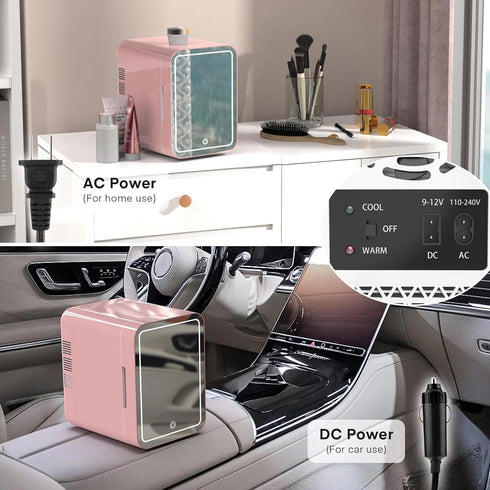 Skincare Makeup Fridge with Dimmable LED Light Mirror, 4L Portable Mini Fridge for Cosmetics, Skin Care