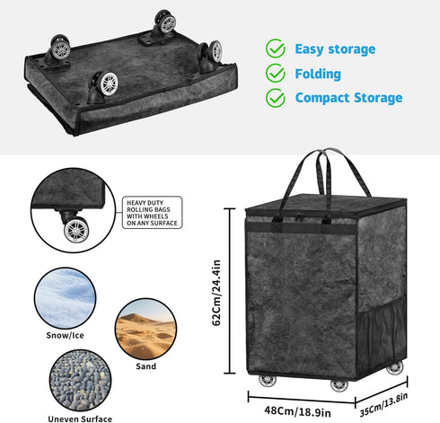 Boczif Large Laundry Basket Hamper Bag, Reusable Grocery Bag Collapsible Cart with Wheels and Handle, Rolling Tote
