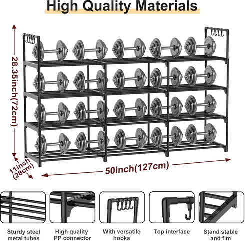 DYJIEKAI 3 4 24-30 Closet,Wide Row Tier Long Shoe Rack, Black Metal Stackable Shoe Shelf with Multifunctional Hooks