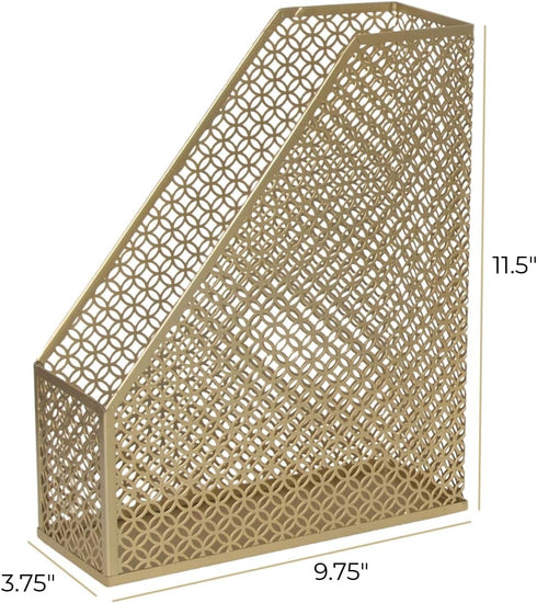 BLU MONACO Gold Magazine File Holder, Decorative Metal Magazine Organizer Bin for Desk & Shelves