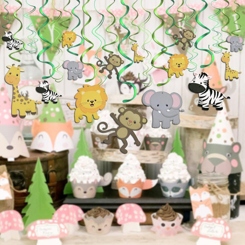 Konsait Jungle Animal Hanging Swirl Decoration, 30 Pack Safari Theme Zoo Swirls for Birthday Party Decor