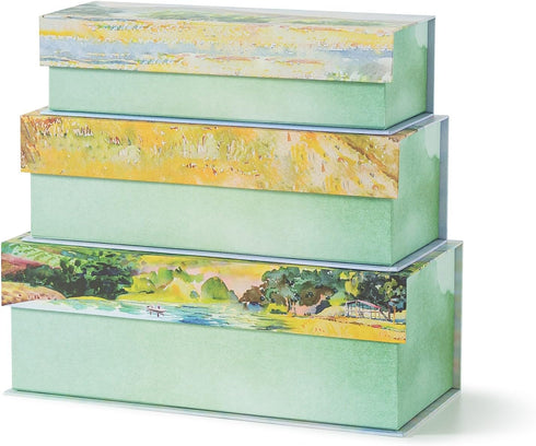 Serene Decorative Storage Boxes with Lids - Set of 3 Airy Floral Memory Keepsake Boxes with Magnetic Closure for