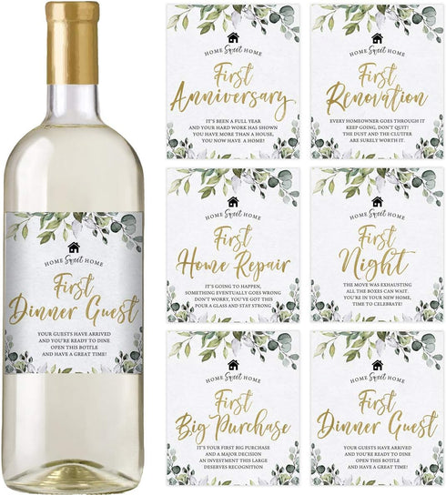 Printed Party New Home Milestones Wine Bottle Labels, Housewarming Gift Idea