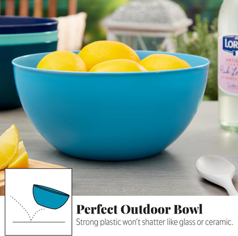 US Acrylic Vista 10-inch Bowls Set of 4, Durable Plastic Salad and Serving Bowls in Coastal Colors, 135 oz Capacity