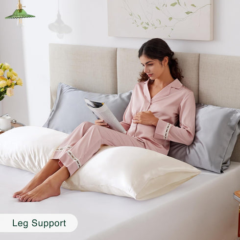 Love's Cabin Ivory Satin Body Pillowcase, 20x54 inches, Similar to Silk with Envelope Closure, Silky Cooling for Hair