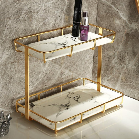 Bathroom Organizer Countertop, Perfume Organizer Makeup Storage Display Rack, 2 Tier Vanity Tray Dresser Stainless