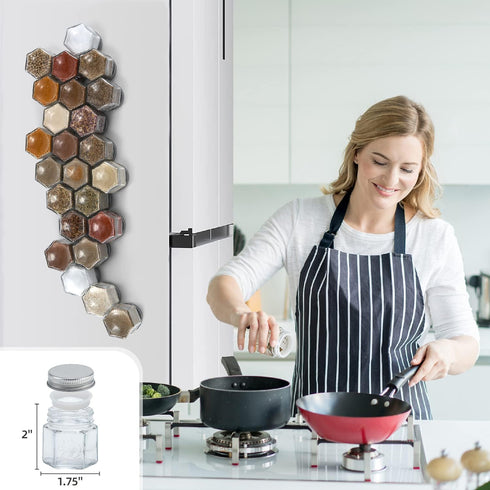 Homazing Set 24 of Hexagon Glass Spice Jars with Shaker Lids and Labels for Refrigerator, Kitchen, RV Travel Trailer