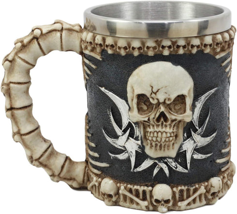 Ebros Evil Grinning Tribal Skull Mug, Beer Stein Tankard with Skulls Handle, 11 Ounces