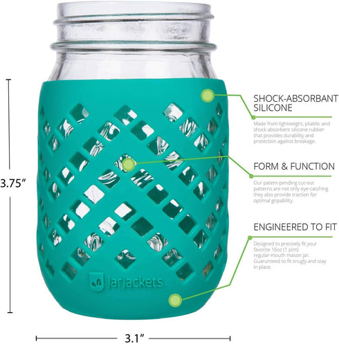 Silicone Mason Jar Sleeve - Fits 16oz (1 Pint) Regular-Mouth Jars | Package of 4 Multicolor